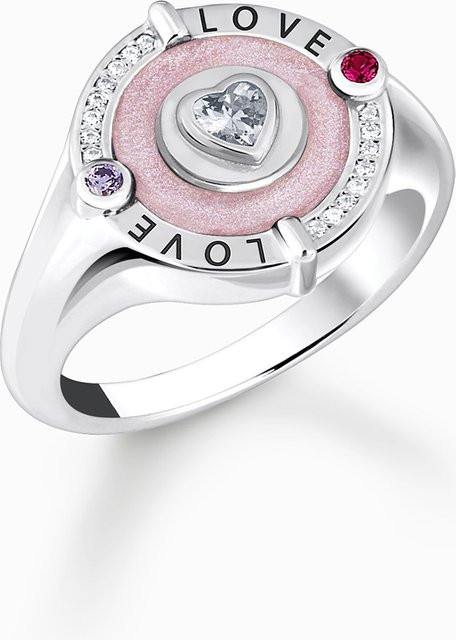 Thomas Sabo Siegelring 925 Silber, Herz, Steinchen, Damen, Ringgröße 54 - Bild 1