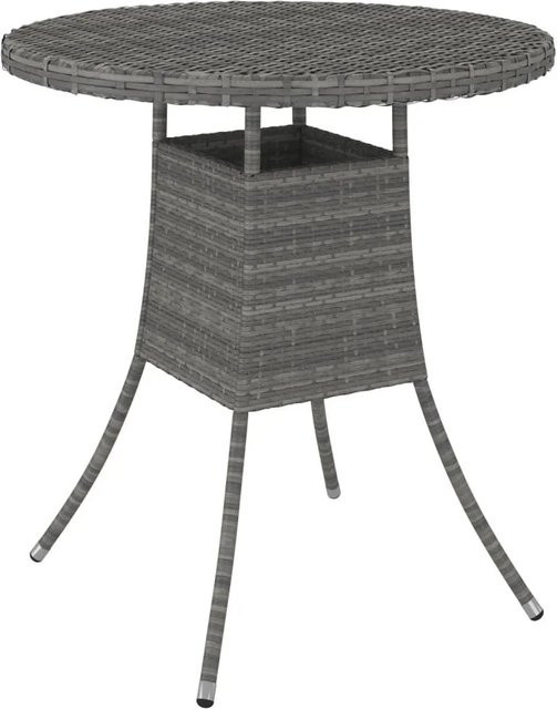 Furnicato Gartentisch aus grauem PE-Rattan und pulverbeschichtetem Stahl, rund, B/T/H: 70 x 70 x 73 cm - Bild 1