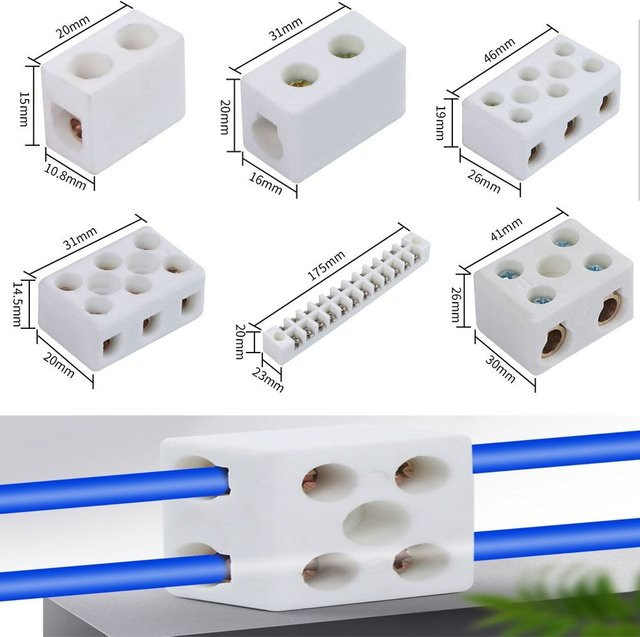 Keramik-Verdrahtungsklemmenblock 1 in 1 out und 2 in 2 out Elektrische Keramikklemmen 2 Position 5 Loch 250V Weiß - Bild 1