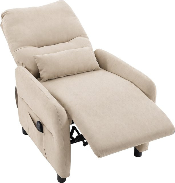 HOMCOM Massagesessel mit Wärmefunktion und 8-Punkt-Vibration, Relaxsessel mit Liegefunktion und Frottee-Bezug in Beige - Bild 1