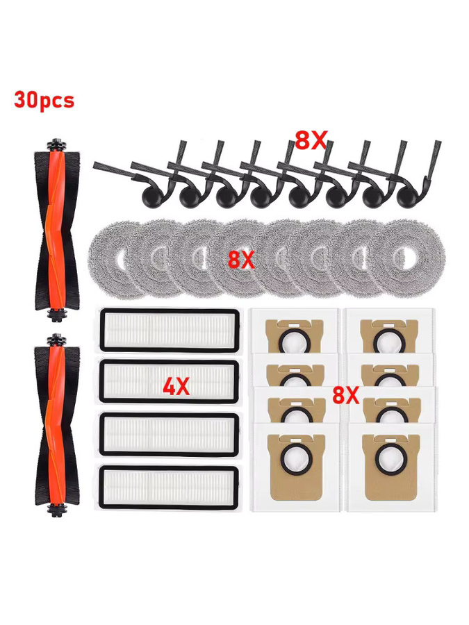WINDNINJA Ersatzteil-Set für Xiaomi 5 Pro / OV21GL Roboter Staubsauger mit Staubbeuteln, HEPA-Filtern, Mopp-Tüchern und Seitenbürsten - Bild 2