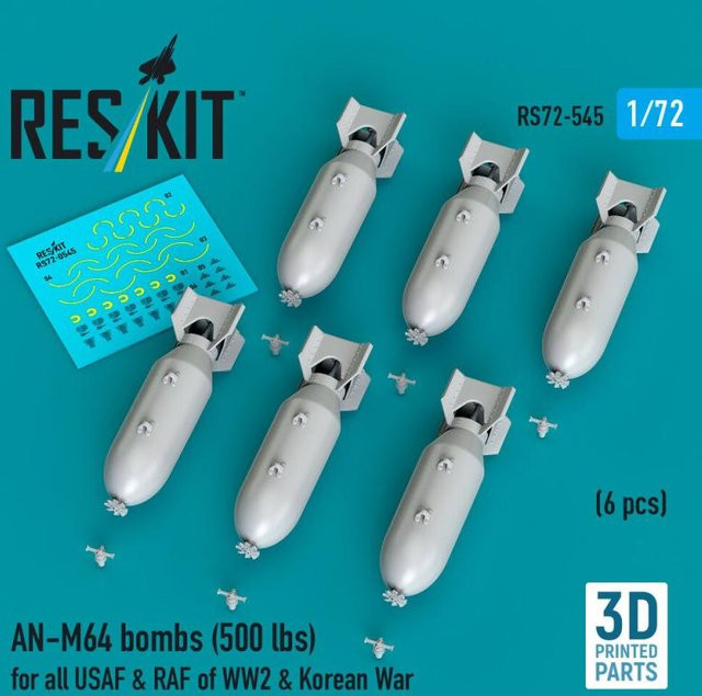 ResKit Models AN-M64 Bombs (500 lbs), 6-teiliges Set, 3D Printed - Bild 1