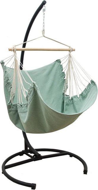 AMANKA XL-Hängesessel mit Gestell aus Baumwolle und Stahl in Türkis, B/T/H: 155 x 125 x 210 cm - Bild 1