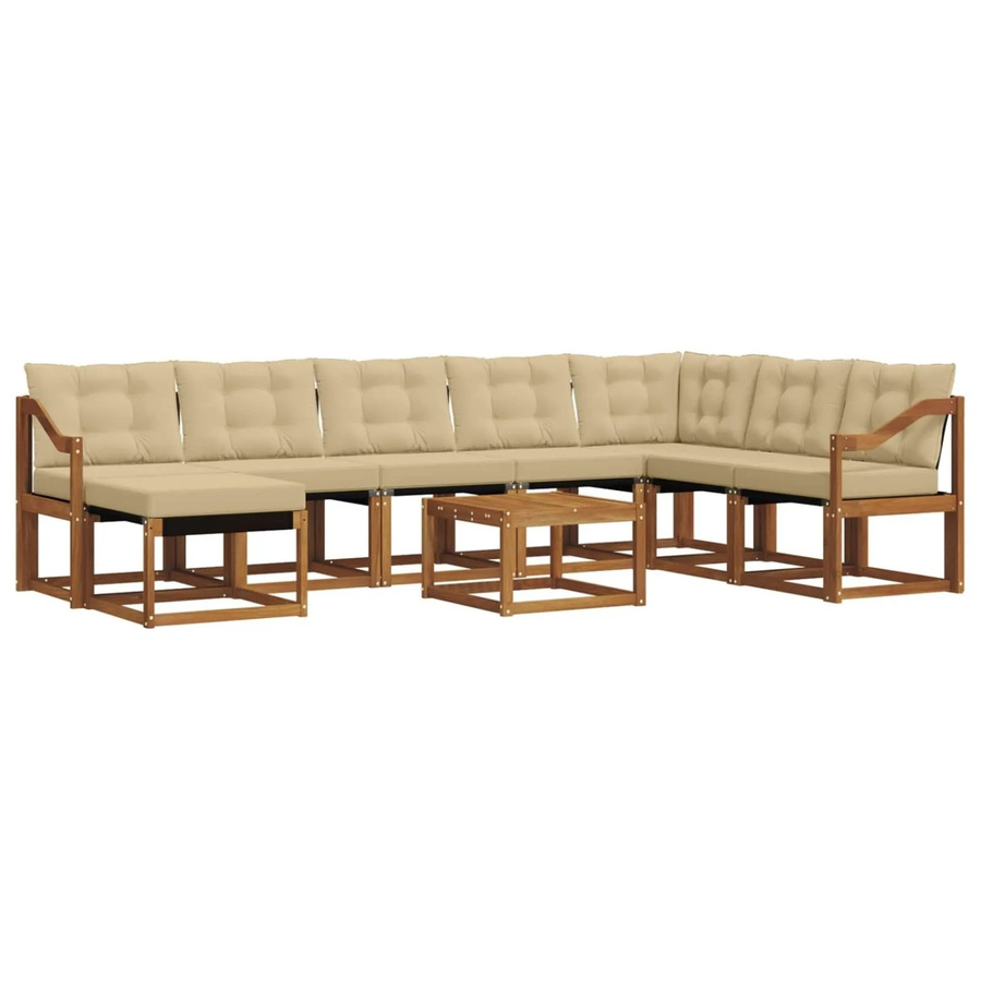 vidaXL Sofa Set 9-teilig L-Form aus Akazienholz und Textilene in Natur und Beige mit UV-beständigen Kissen - Bild 2