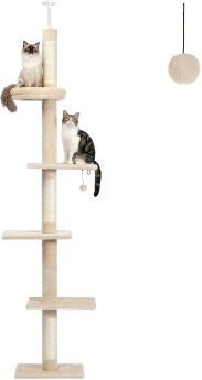 Pawz Road Deckenhoher Kratzbaum Basic in Beige mit integriertem Spielzeug und Sisal - Bild 1