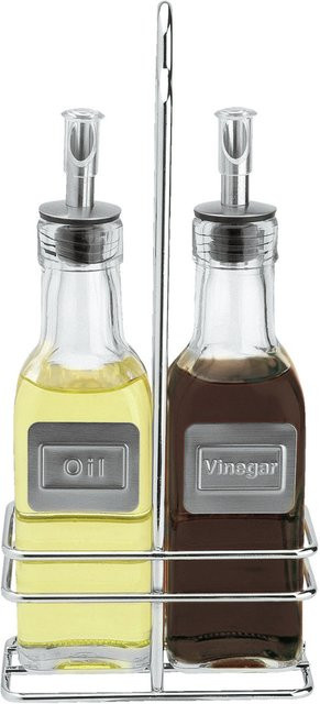 PULSIVA Essig- und Öl-Menage Belcanto aus Glas und Edelstahl in Silber und Transparent mit 170 ml Füllmenge, B/H/T: 10,5 x 23,5 x 5,5 cm - Bild 1