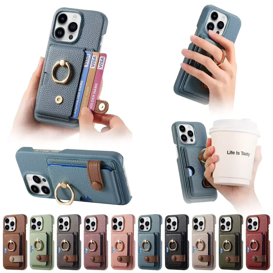 szHAIyu Leder Handyhülle mit Ring-Unterstützung und Kartenhalter für iPhone 11 bis 16 Pro Max, Farbe: Rot - Bild 4