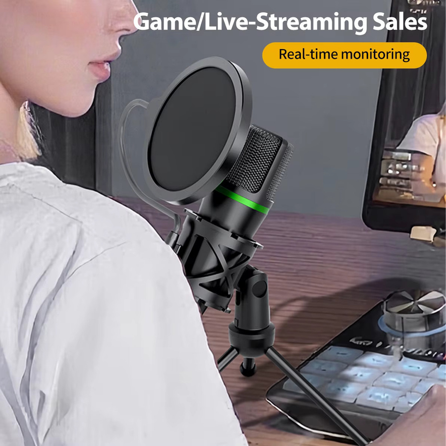 AyeBeau USB Kondensatormikrofon mit RGB-Beleuchtung für PC und Laptop, professionelles Gaming-Zubehör für Streaming, Podcast und Live-Aufnahmen, Schwarz/Multicolor, USB-C Anschluss - Bild 2