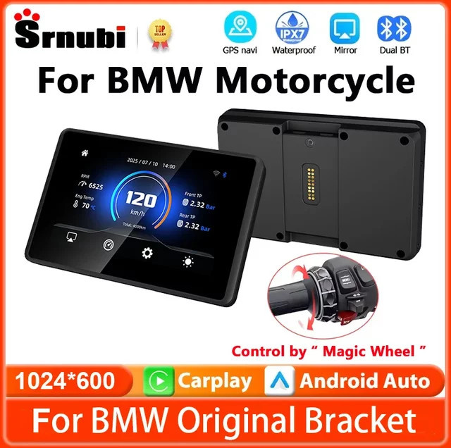 srnubi 5 Zoll Carplay Bildschirm für BMW R1200GS R1250GS F800 F900 S1000XR Motorrad mit Wireless Android Auto und GPS Navigation in Schwarz - Bild 1