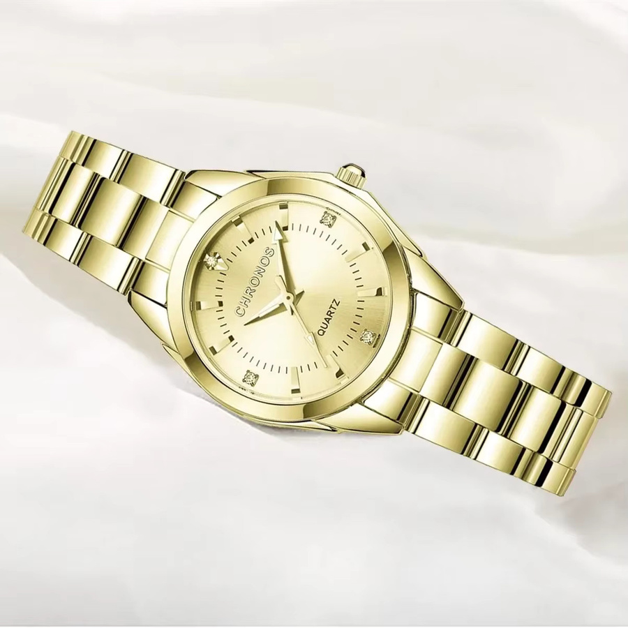 Chronos Armbanduhr Edelstahl, Gold, Kristall, Quarz, Damen - Bild 5