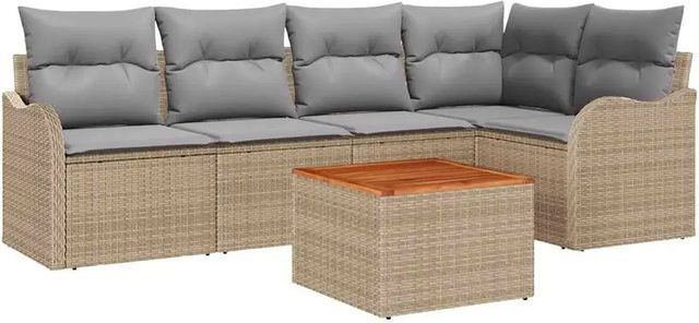 vidaXL Garten-Sofa-Set 6-teilig aus Poly Rattan in Beige mit Polsterung und Stauraumfunktion - Bild 1