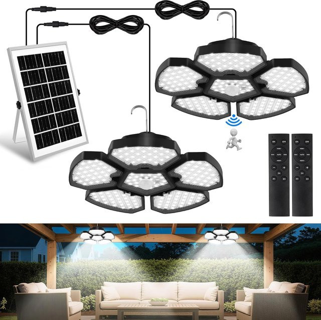 Crepow Solar-LED-Hängelampe mit Bewegungsmelder und 156 LEDs in Weiß für Garten und Balkon - Bild 1