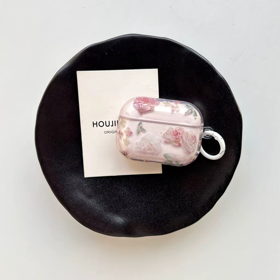 Stoßfeste Schutzhülle für AirPods 1, 2, 3, 4 und Pro 2 mit Haken in Rosa Transparent im Vintage Art Design - Bild 2