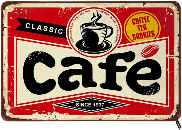 Swono Cafe Vintage Metall-Blechschild Wanddekoration Klassischer Kaffee-Tee Multicolour B/H: 20 x 20 cm - Bild 1