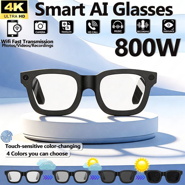 KI-Smartbrille mit 800W Kamera, KI-Übersetzung, Fotoerkennung und 32 GB Speicher in Schwarz - Bild 1