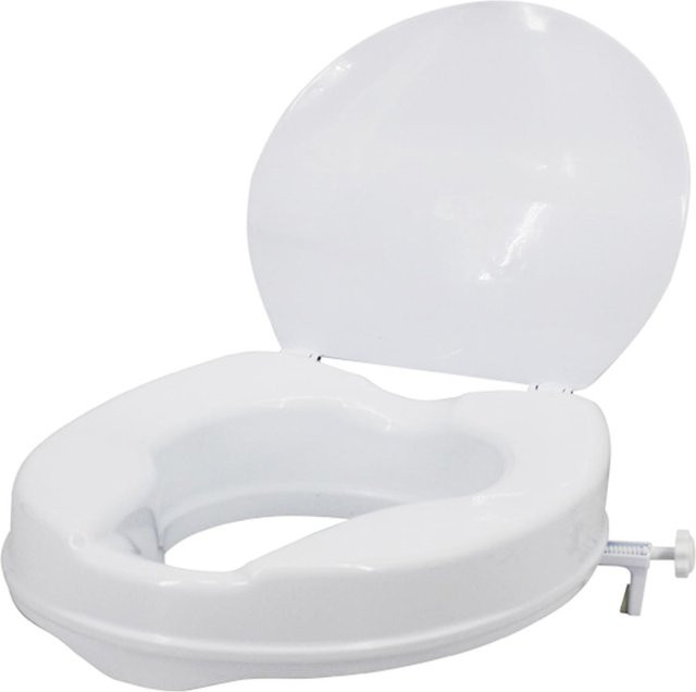 Erhöhter Toilettensitz mit Deckel und Spannklemmen von aimo in Weiß, belastbar bis 300 lbs - Bild 1