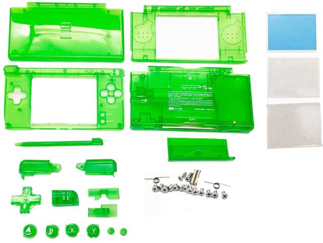 Transparente Ersatzschalen-Hülle für Nintendo DS Lite NDSL mit Tasten und Schrauben in Grün - Bild 1