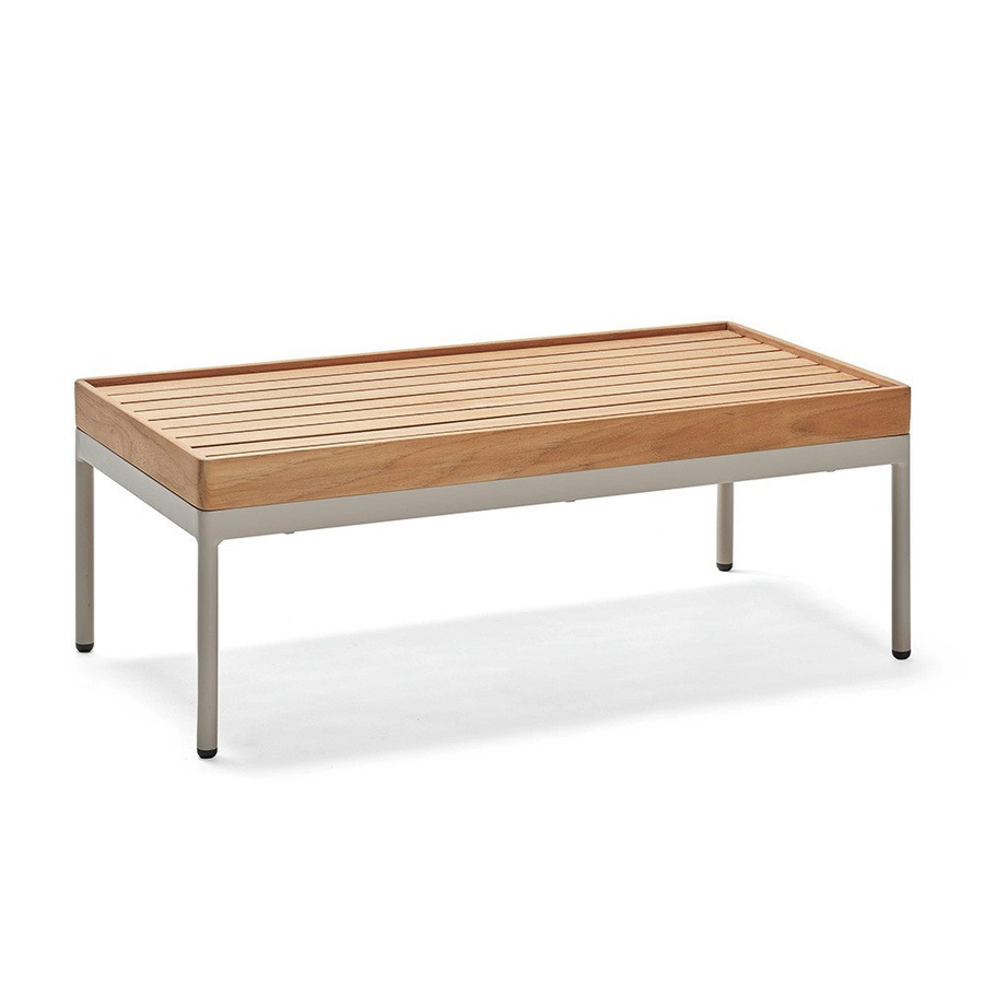 Stern Coco Loungeset 5-teilig in Greige mit 2 Coco Beistelltischen, modernes L-Shape Outdoor-Set aus pulverbeschichtetem Aluminium und Teak mit Polstern für Garten und Terrasse - Bild 2