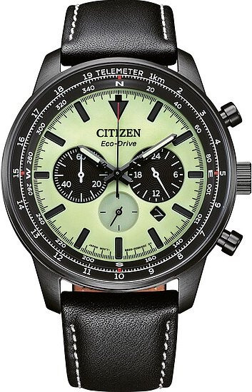 Citizen Chronograph, Solar, Edelstahl, Leder, Grün, Herren - Bild 1