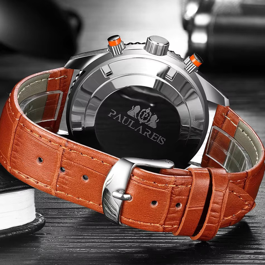 PAULAREIS P Armbanduhr Automatik, Edelstahl, Leder, Schwarz, Herren - Bild 5