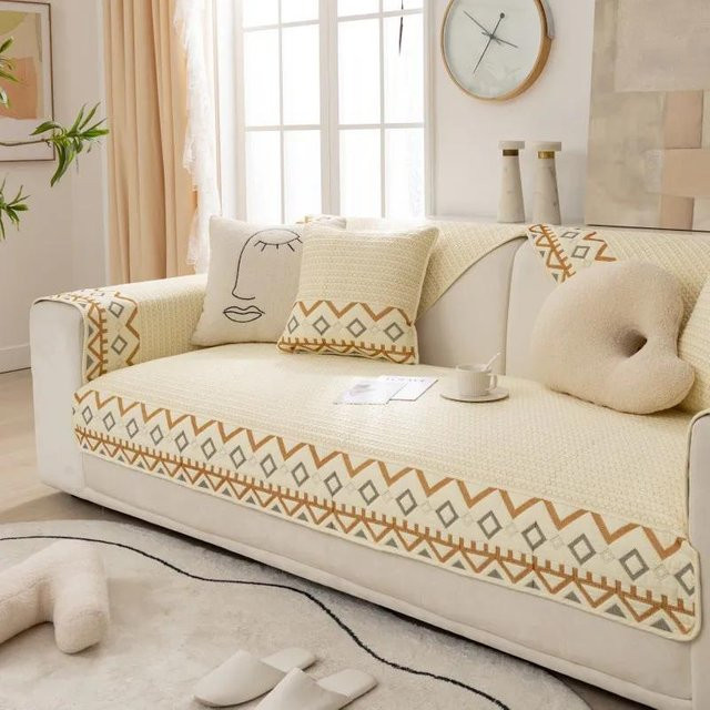 Yupartex Nordic Sofa Schonbezug aus Baumwolle mit Herz-Design, Beige, B/B: 70 x 70 cm - Bild 1