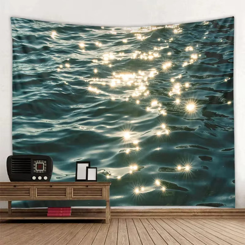 VIKAMA Wandteppich Ozeanwasser Blau, Ästhetischer Wandbehang mit Meereswellen als Naturlandschaft, B/H: 150 x 150 cm - Bild 3