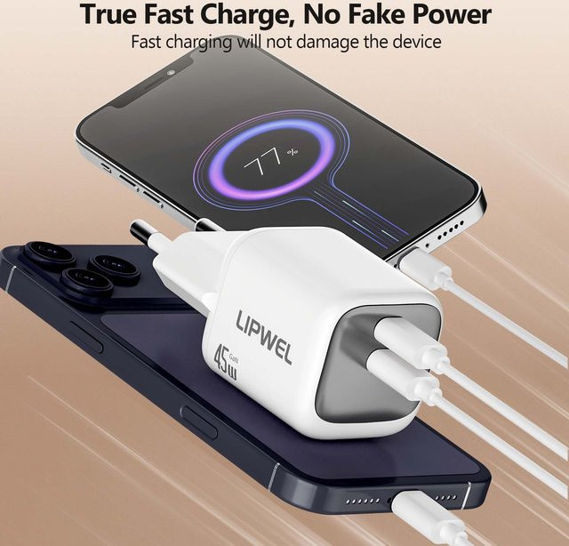 45W Dual USB-C GaN Schnellladestation mit Power Delivery für Samsung S22/S24 - Bild 1