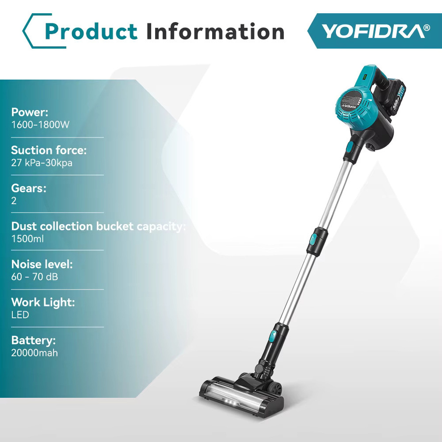 YOFIDRA Akku-Handstaubsauger mit 27-30KPA Saugkraft und 1500ML Behälter, kompatibel mit Makita Akkus - Bild 2