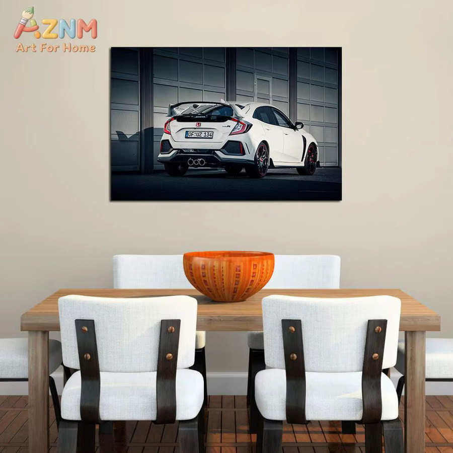 AZNM Honda Civic Type R Leinwand-Wandkunst, Japanisches Hot Hatch Rennwagen-Poster in Weiß, ungerahmt - Bild 2