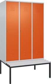 C+P Spind Classic PLUS Garderobenspind mit Sitzbank, 3 Abteile, Lichtgrau, B/T/H: 212,0 x 120,0 x 81,5 cm - Bild 1