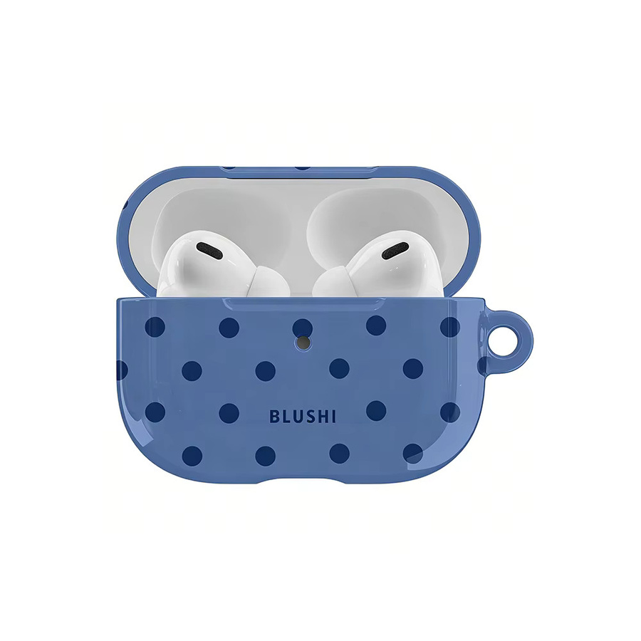 Stoßfeste Schutzhülle für Apple AirPods 1, 2, 3 und Pro/Pro 2 in Blau und Marineblau mit gepunktetem Design, glänzende HD Hartschale aus PC inklusive Metallhaken - Bild 2
