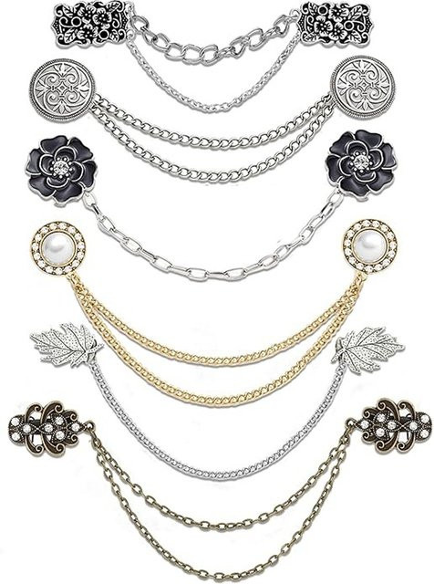 JAY HOME Brosche mit hängender Kette, Perle, Silber, Vintage - Bild 1