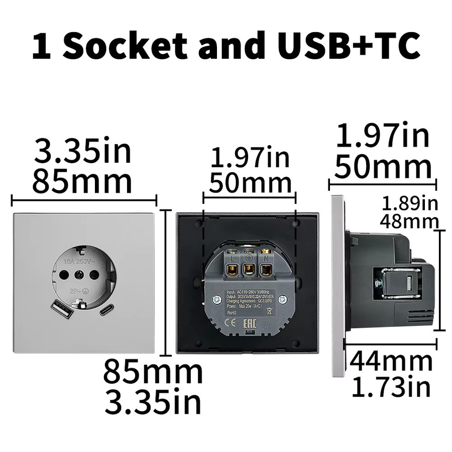 WESA Skin Sensation Wandsteckdose mit USB-Anschluss und Erdung, flammhemmender lackierter Kunststoff, EU-Standard - Bild 5