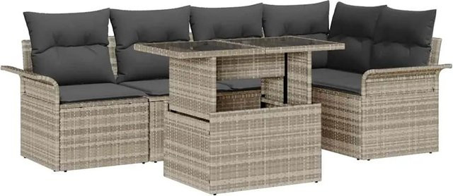 vidaXL Garten-Sofa-Set aus Polyrattan in Hellgrau, 6-teiliges L-Shape Lounge-Set mit Kissen und Couchtisch für Garten, Terrasse oder Balkon - Bild 1
