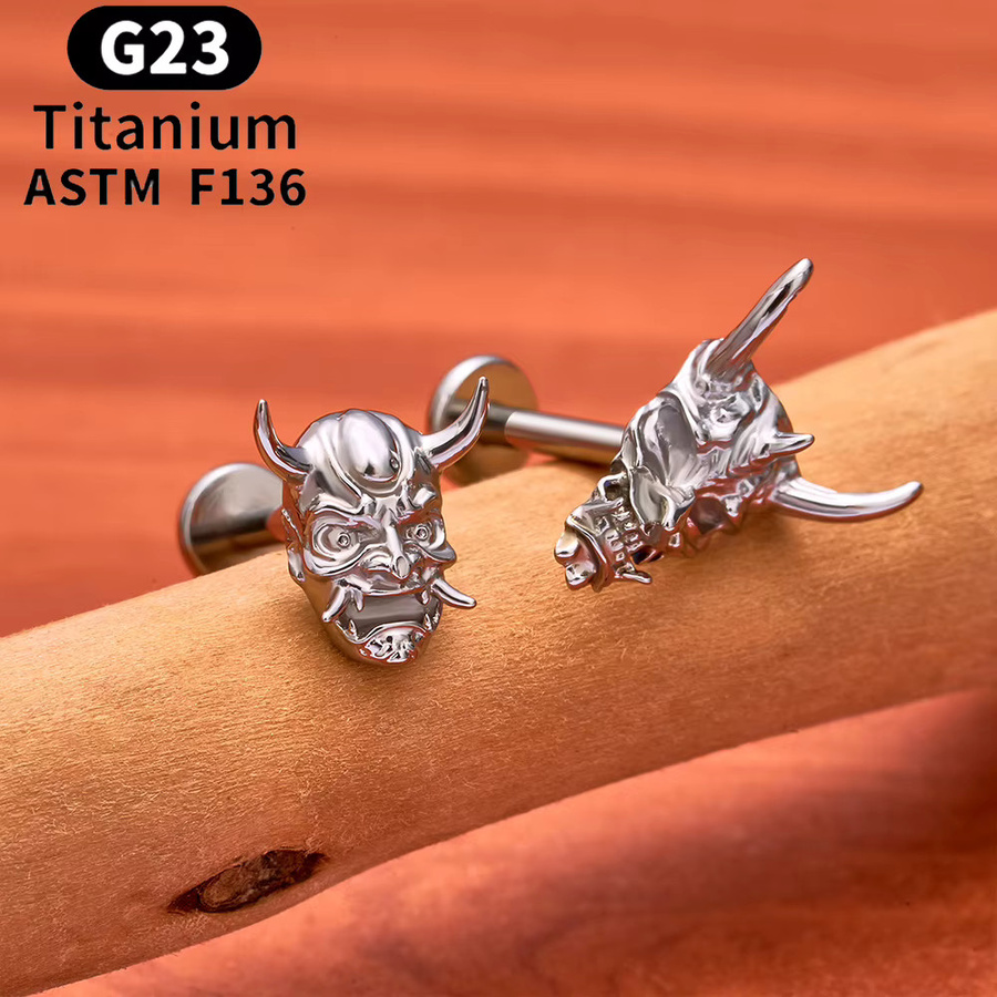 UHERA Ohrring Ohrstecker, Titan, Silber, Oni Krieger Kopf Maske - Bild 2