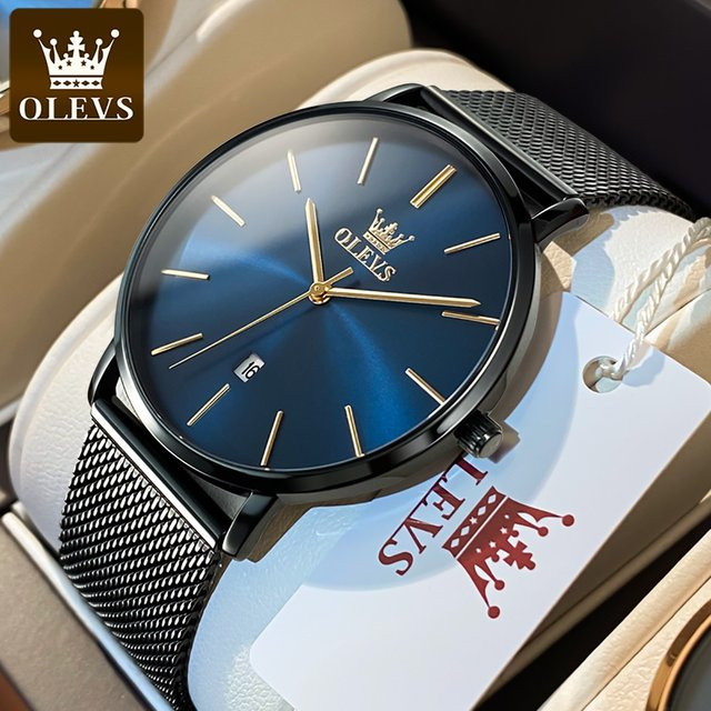 OLEVS Armbanduhr Quarz, Edelstahl, Blau, Herren - Bild 1