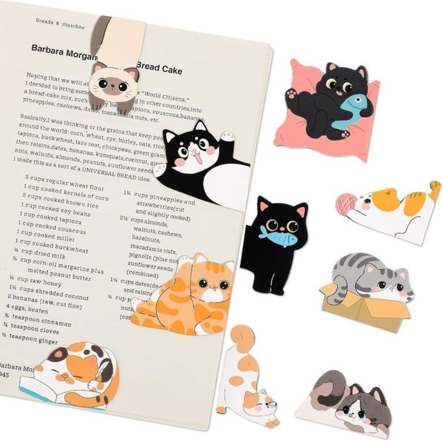TWBEB Katzen-Magnet-Lesezeichen im Set, bunte Cartoon-Tier-Buchmarker aus Kunststoff für Leser, 6 Stück, multicolour - Bild 1