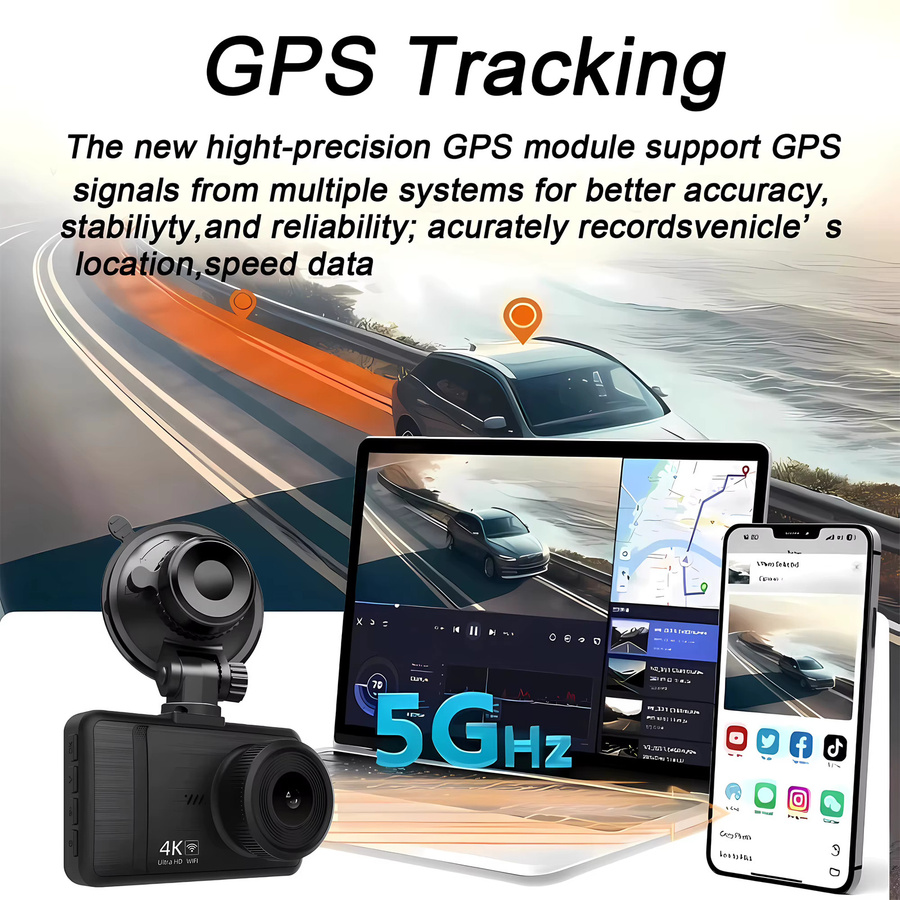 MYOLSD Dual Dash Cam mit 4K UHD Vorne und 2,5K Hinten, Mini Auto DVR mit WiFi und GPS, Schwarz - Bild 5