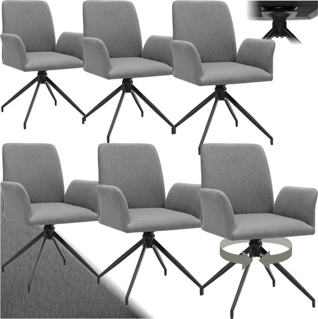 tectake 6er Set Drehbarer Armlehnstuhl Daya in Anthrazit, gepolsterter Webstoff mit pulverbeschichteten Stahlbeinen, B/T/H: 55,5 x 58 x 87 cm - Bild 1
