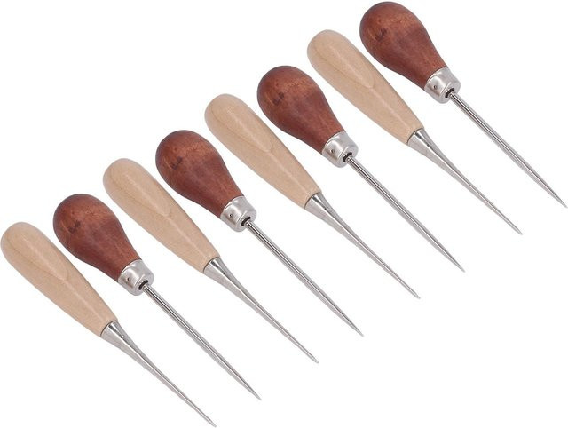 8er Set Meterk Lederahle aus Edelstahl mit ergonomischem Holzgriff in Braun - Bild 1