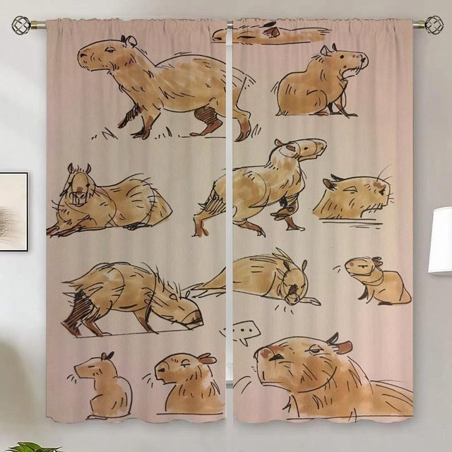 The Capybara Club Anime Vorhänge aus Polyester, semi-transparent, 2er-Set, B: 50 cm, H: 70 cm - Bild 1