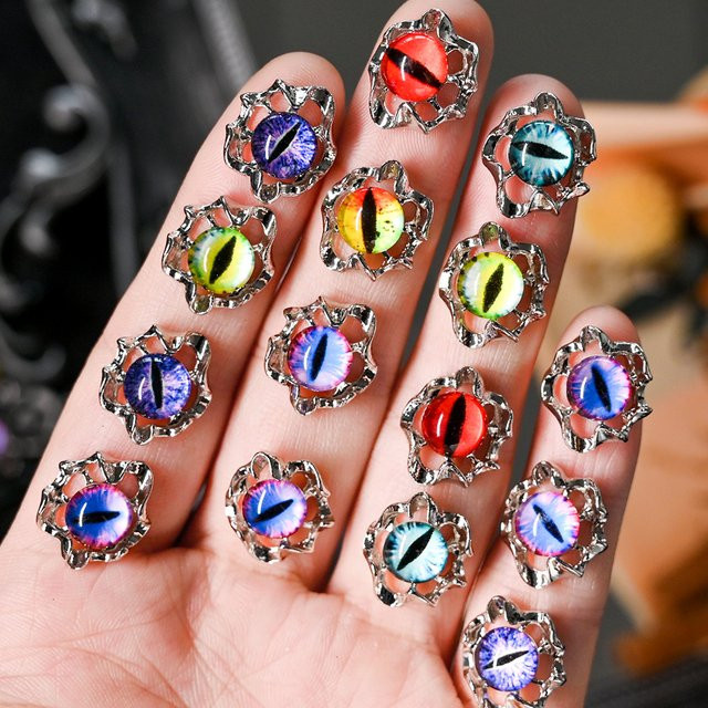 Aolly Nagel Charms Teufelsauge, 10 Stück, Blau/Gelb/Rot, Strass Metall - Bild 1