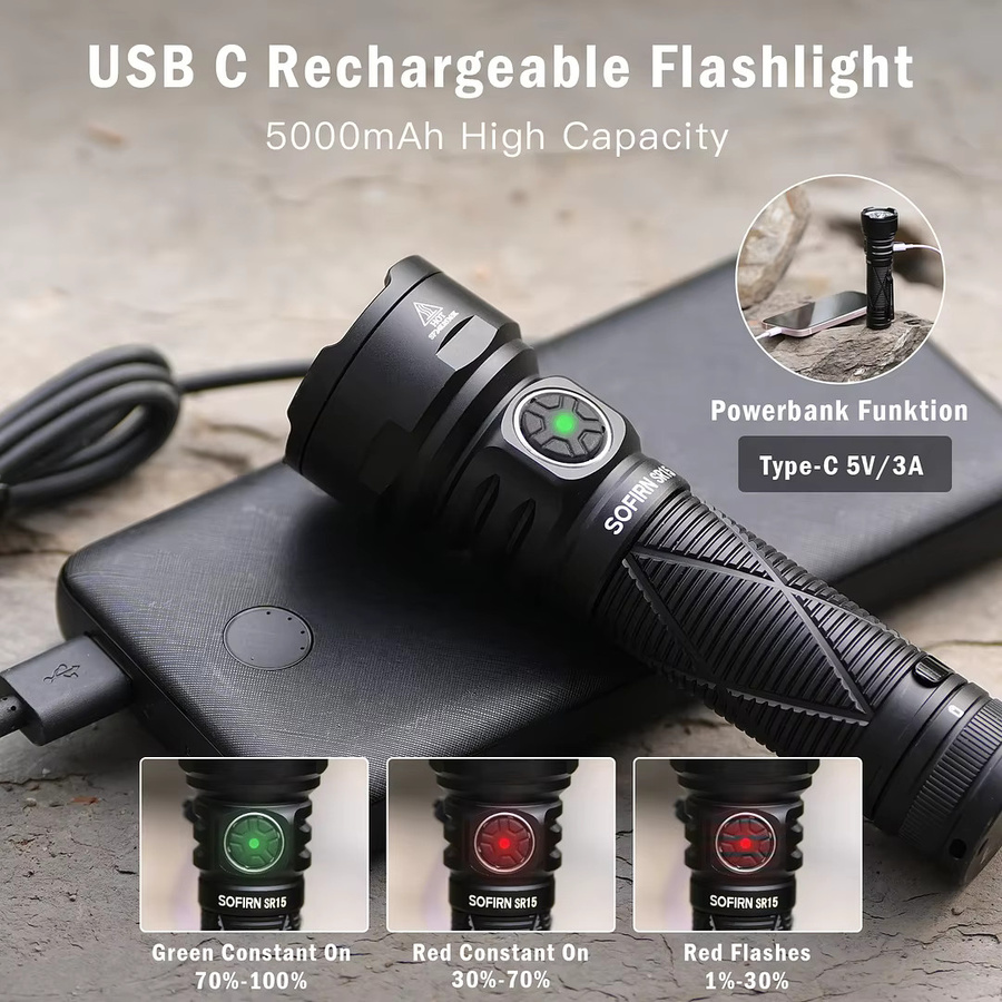 SOFIRN SR15 wiederaufladbare EDC-Taschenlampe mit 4500 lm und RGB-Funktion in Schwarz - Bild 6
