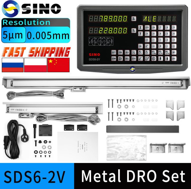 SINO Metall 2-Achsen-DRO-Kit SDS6-2V Set mit Digitalanzeige KA-300 KA-500 und Glas-Linearskala-Encoder für Drehmaschine, Schleifer und Fräsen - Bild 1
