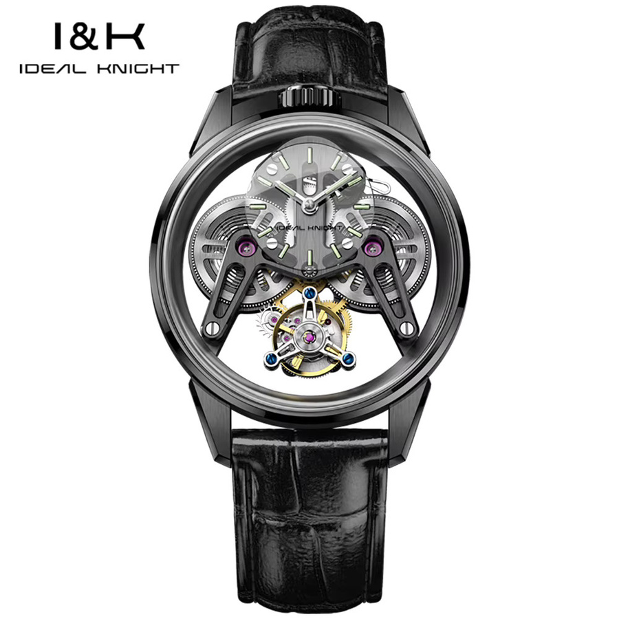 IDEAL KNIGHT Armbanduhr, Tourbillon, Automatik, Leder, Silber, Unisex - Bild 6