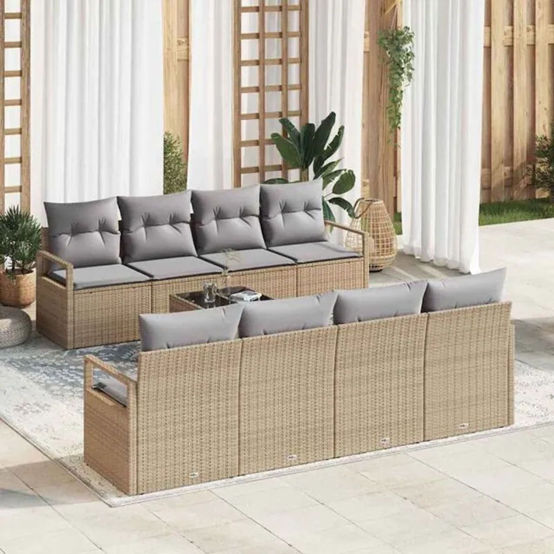7-teiliges Polyrattan Loungemöbel Sofa Set von vidaxl in Beige und Grau mit Stahlgestell - Bild 1