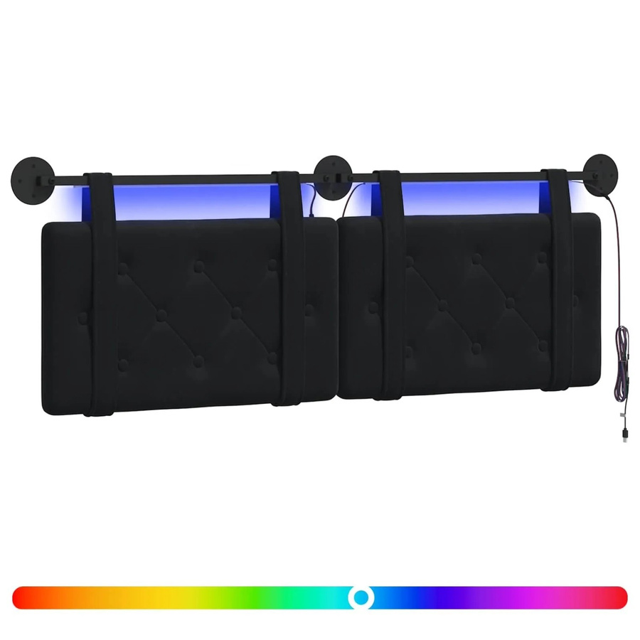 vidaXL Hängendes Kopfteil aus Samt mit integriertem LED-Licht in Schwarz, B: 150,0 cm, H: 55,0 cm, T: 5,0 cm - Bild 2