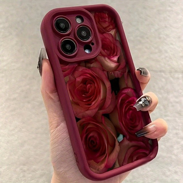 Apple iPhone Handyhülle mit rotem Blumenmuster und High-Edge TPU Anti-Drop Schutz - Bild 1