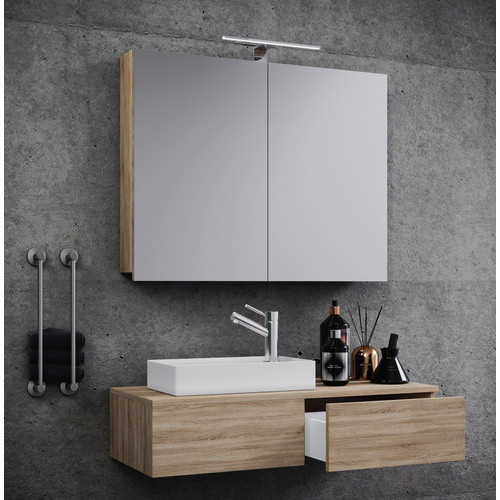 VCM Badmöbel Set Gudas 3-teilig in Braun mit Waschbecken und Spiegelschrank - Bild 2