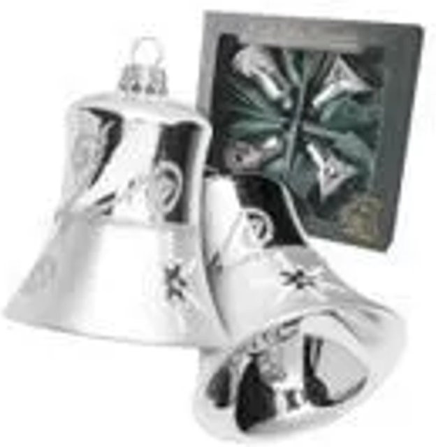 Krebs Glas Lauscha Christbaumschmuck Glocken aus Glas in Silber, 4 Stück, Höhe: 7 cm - Bild 1